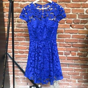 Ted Baker “Caree” Blue Lace Fit-and-Flare Dress